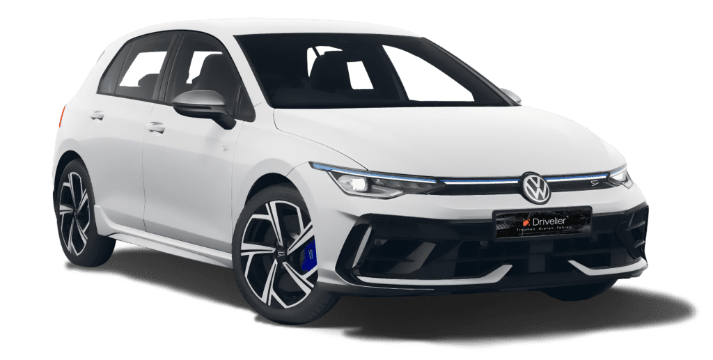 Weißer VW Golf R Performance bei Drivelier Sportwagenvermietung